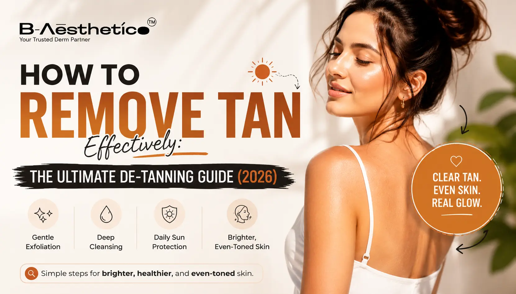 Person showing tanned skin and healthy glowing skin after following a de-tanning skincare routine